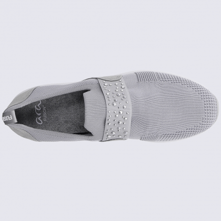 Baskets Ara, slippers tricotées à strass femme en textile gris