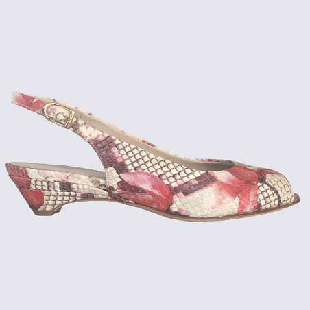 Escarpins Moda Di Fausto en cuir serpent beige et rouge