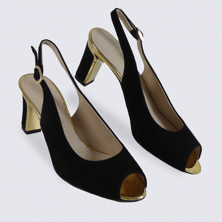 Escarpins en cuir nubuck Moda Di Fausto noir et doré