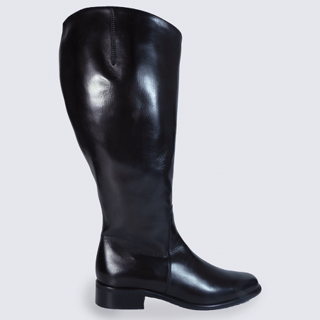 Bottes Moda di Fausto, bottes femme grande largeur en cuir noir