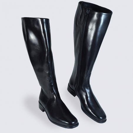 Bottes Moda di Fausto, bottes femme grande largeur en cuir noir