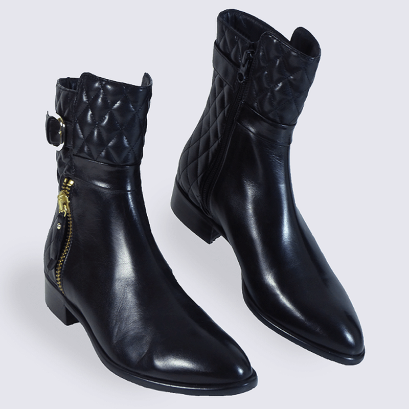 Bottines Moda di Fausto, bottines à glissière femme en cuir noir