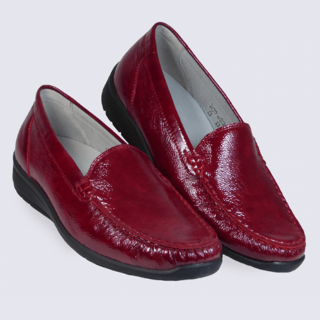 Mocassins grande largeur Waldläufer en cuir vernis rouge