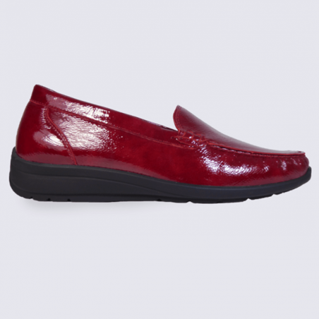 Mocassins grande largeur Waldläufer en cuir vernis rouge