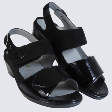 Sandales pour pieds larges Waldlaufer en cuir noir
