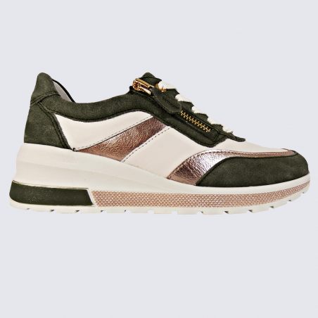 Baskets Ara, baskets tendances femme en cuir vert et rose