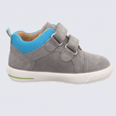 Baskets Superfit, baskets tendances garçons en cuir et textile gris clair