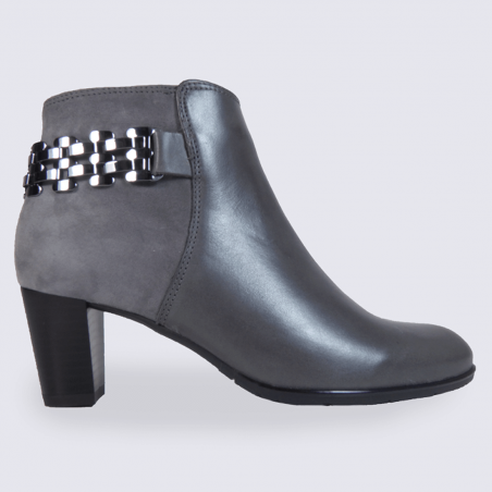 Bottines Ara en cuir gris avec chaîne décorative tendance