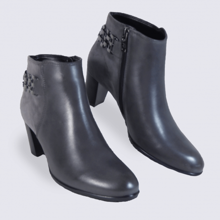 Bottines Ara en cuir gris avec chaîne décorative tendance