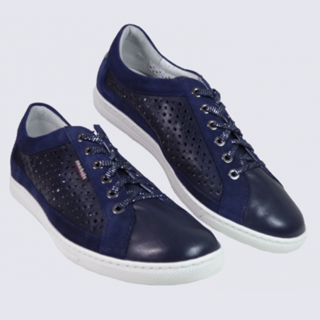 Baskets femme Mephisto mobils en cuir bleu marine