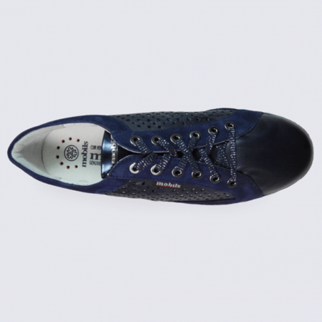 Baskets femme Mephisto mobils en cuir bleu marine