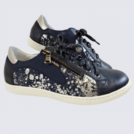 Baskets Mobils, baskets confortables à motifs métallisés femme en cuir navy