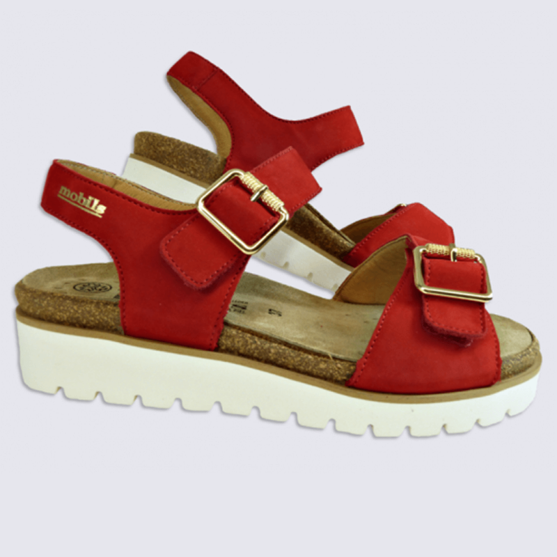 Sandales Mephisto, sandales compensées tendances femme en cuir rouge
