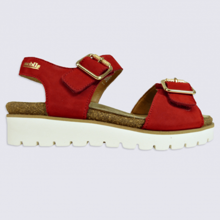 Sandales Mephisto, sandales compensées tendances femme en cuir rouge