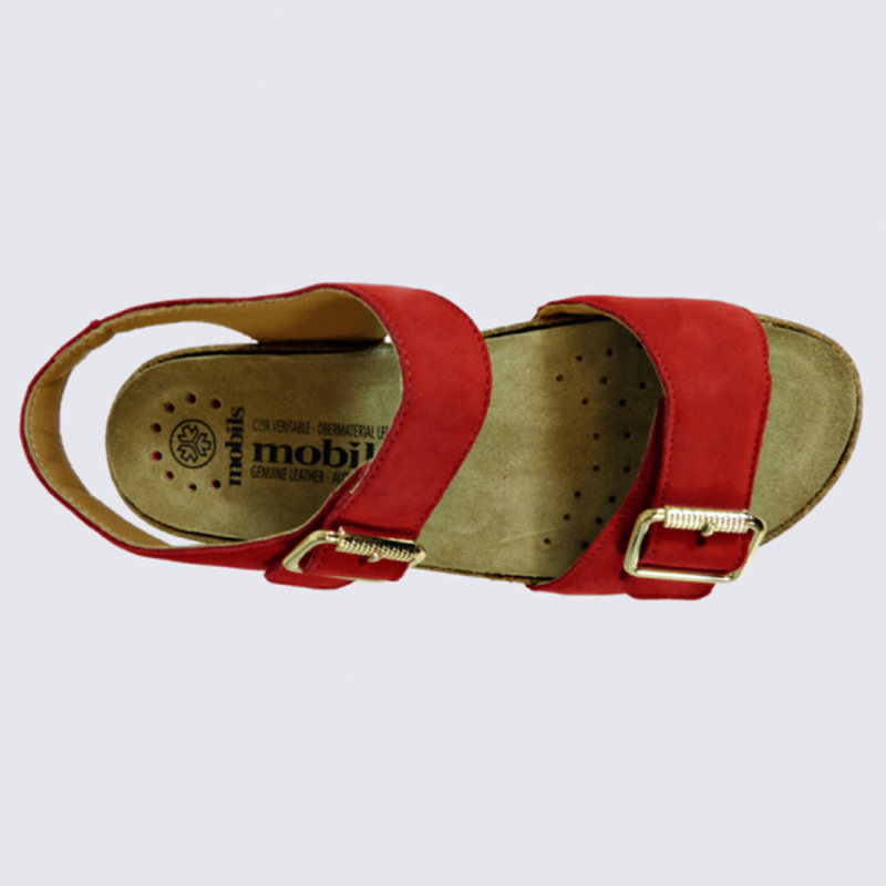 Sandales Mephisto, sandales compensées tendances femme en cuir rouge