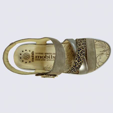 Sandales Mobils, sandales compensées ultra-légères femme en cuir sable clair