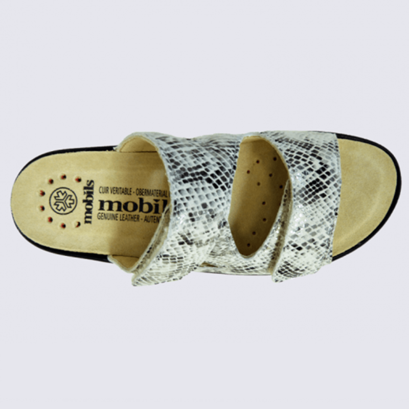 Mules Mobils, mules confortables femme en cuir stone