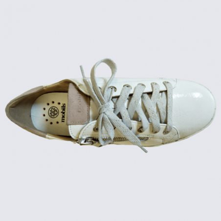 Baskets Mobils, baskets tendances femme en cuir vernis blanc