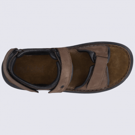 Sandales Josef Seibel, sandales à velcros homme en cuir nubuck marron