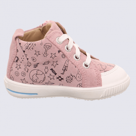 Chaussures Superfit, baskets montantes filles en daim rose et blanc