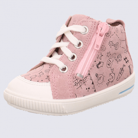 Chaussures Superfit, baskets montantes filles en daim rose et blanc