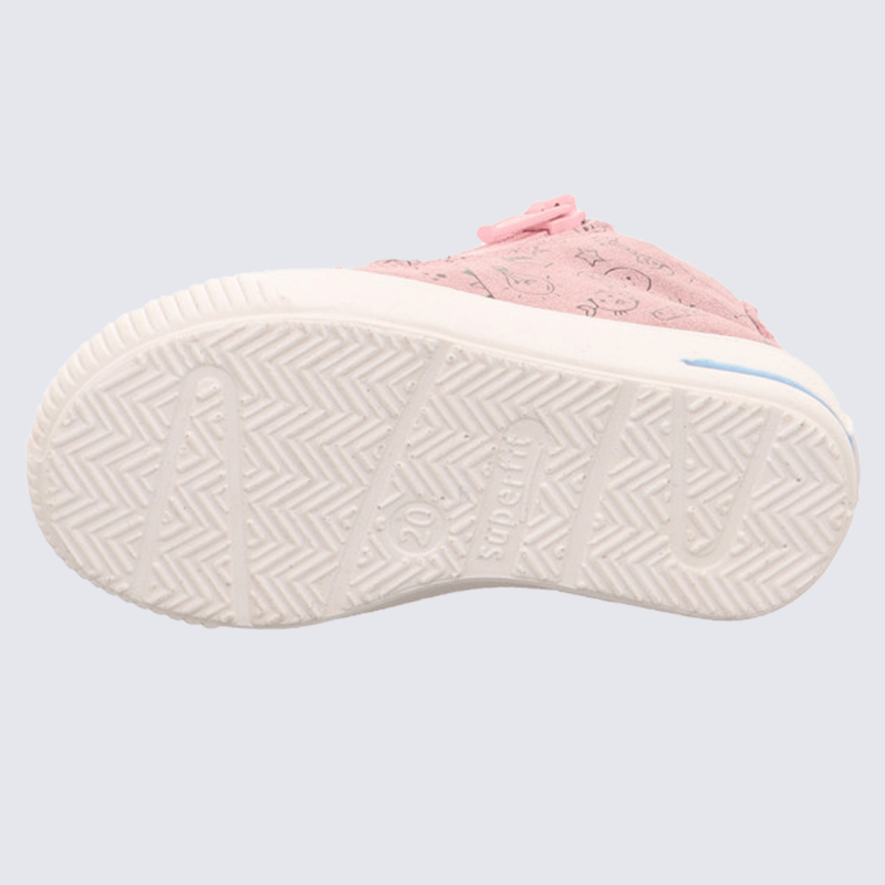 Chaussures Superfit, baskets montantes filles en daim rose et blanc