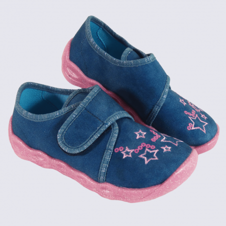 Chaussons Superfit, chaussons étoiles à velcros filles bleu et rose