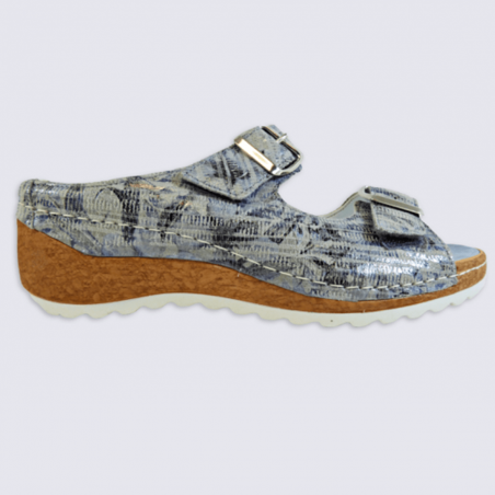 Mules Waldlaufer, mules nu-pieds femme en cuir motif floral