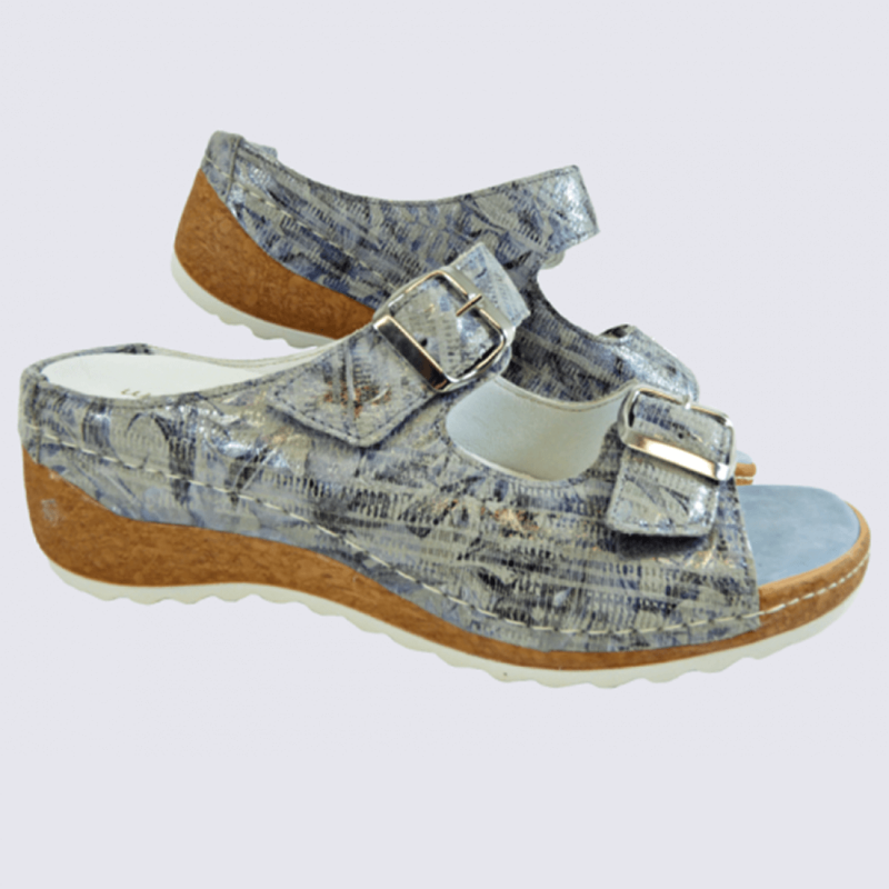 Mules Waldlaufer, mules nu-pieds femme en cuir motif floral