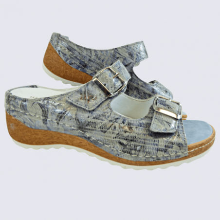 Mules Waldlaufer, mules nu-pieds femme en cuir motif floral