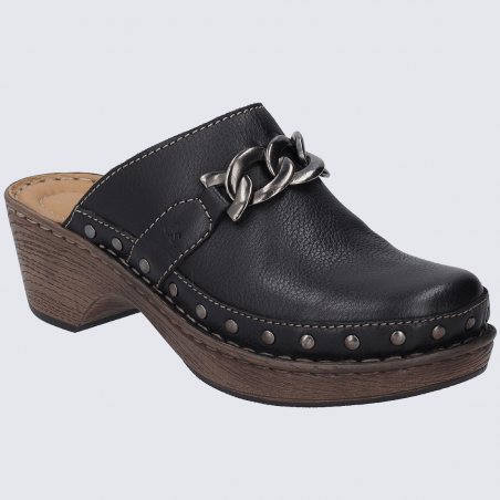 Mules Josef Seibel, sabots tendances avec chaîne femme en cuir noir