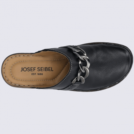 Mules Josef Seibel, sabots tendances avec chaîne femme en cuir noir
