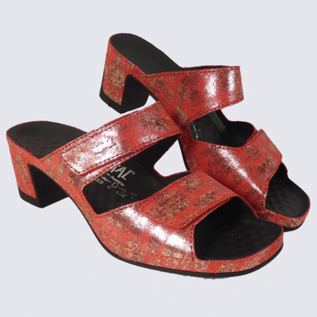 Mules Vital, mules ouvertes à talons conforts femme en cuir rouge