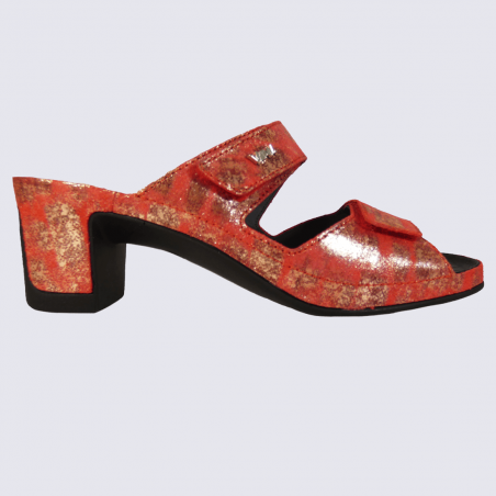 Mules Vital, mules ouvertes à talons conforts femme en cuir rouge