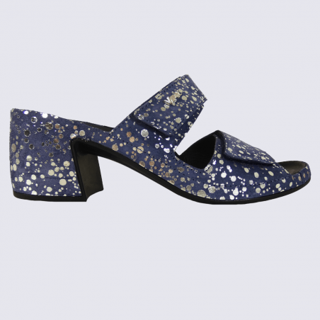 Mules Vital, mules ouvertes à talons motif bulles femme en cuir bleu