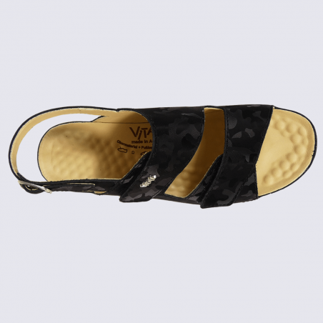 Sandales Vital, sandales compensées motif camouflage femme en cuir noir