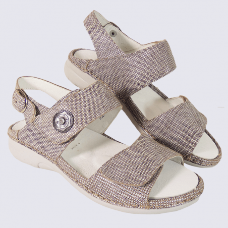 Sandales Waldlaufer, sandales confortables femme en cuir beige moucheté