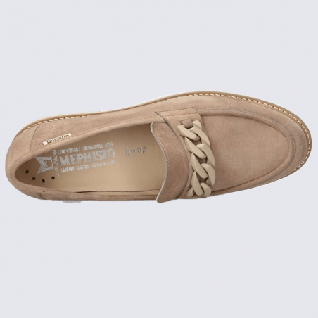 Mocassins Mephisto, mocassins cousu main femme en cuir velours taupe clair