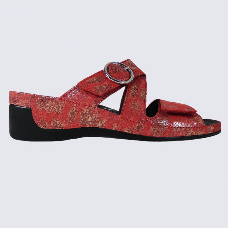 Mules Vital, mules ouvertes compensées femme rouge métallisé