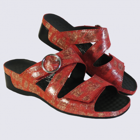 Mules Vital, mules ouvertes compensées femme rouge métallisé