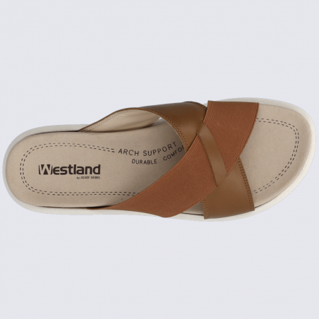 Mules Westland by Josef Seibel, mules à bandes élastiquées femme en cuir camel