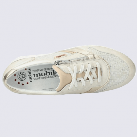 Baskets Mobils, baskets métallisées femme en cuir beige