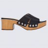 Mules Wonders, mules à talon effet sabot ouvert femme en cuir noir Mules Wonders, mules à talon effet sabot ouvert femme en cuir noir