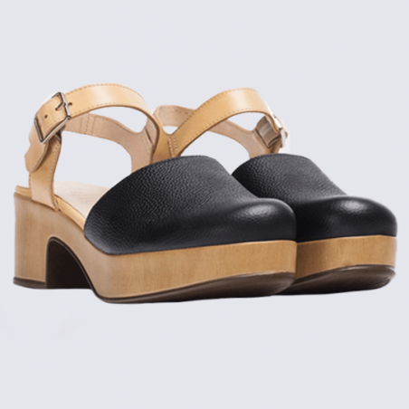 Sandales Wonders, sandales fermées tendances femme en cuir noir