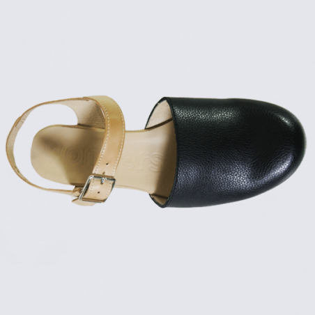 Sandales Wonders, sandales fermées tendances femme en cuir noir