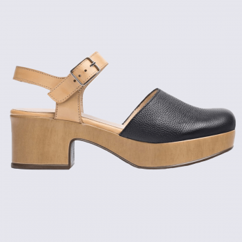 Sandales Wonders, sandales fermées tendances femme en cuir noir