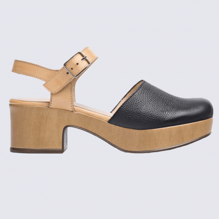 Sandales Wonders, sandales fermées tendances femme en cuir noir