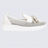 Mocassins Wonders, mocassins pompon tendances femme en cuir et maille blanc Mocassins Wonders, mocassins pompon tendances femme en cuir et maille blanc
