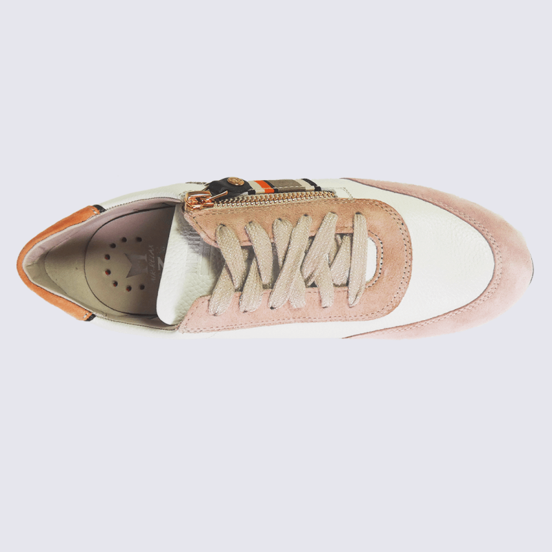 Baskets Mephisto, baskets zippée femme en cuir velours beige/orange