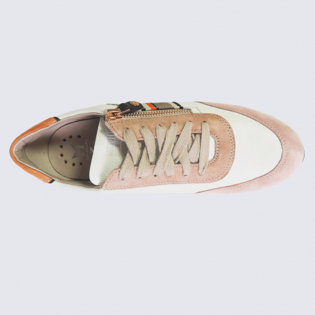 Baskets Mephisto, baskets zippée femme en cuir velours beige/orange